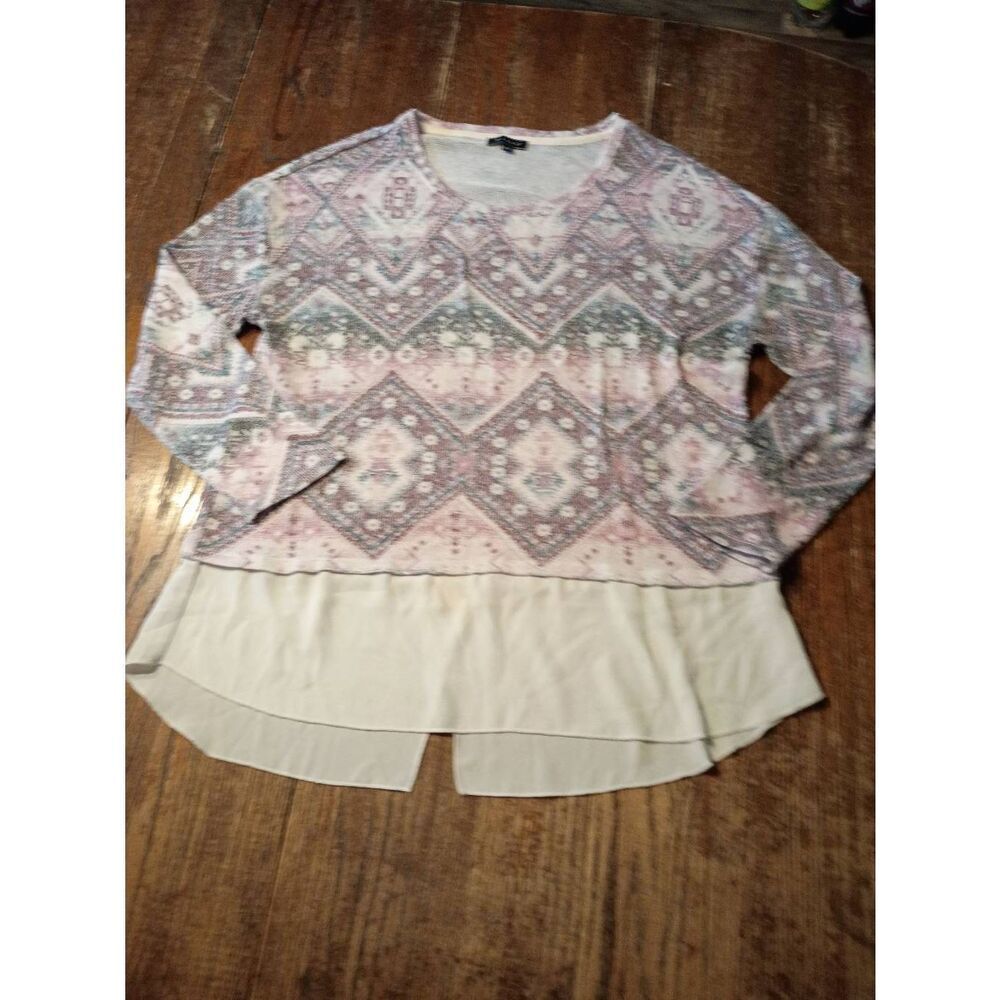 XL Kiara Lightweight Knit Long Sleeve Pullover Shirt Top White Purple Blue